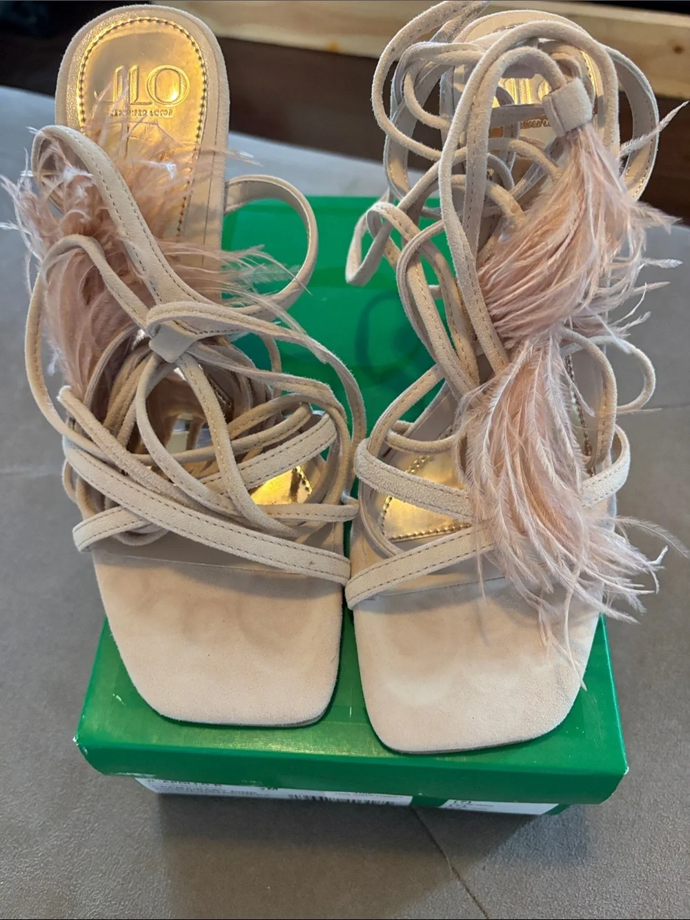 Jennifer Lopez Blush Feather Lace-Up Heels